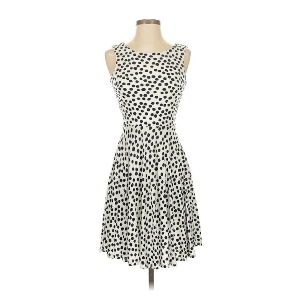 LOFT Black & White Polka Dot Retro Midi Dress Classic Modest Career Size M